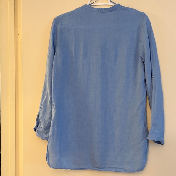 3 for $25! Zara Light Blue Button-Down Linen Button Down Long Sleeve Shirt, S - Picture 6 of 8